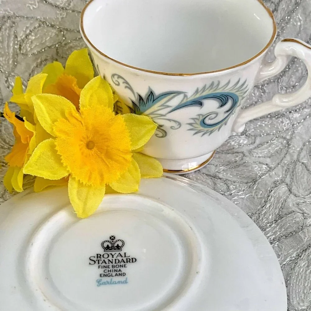 Bone China Cup and Saucer Duo Royal Standard Garland England 1960s